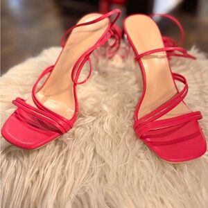 SHEIN Hot Pink Strappy Clear-Heel Sandals